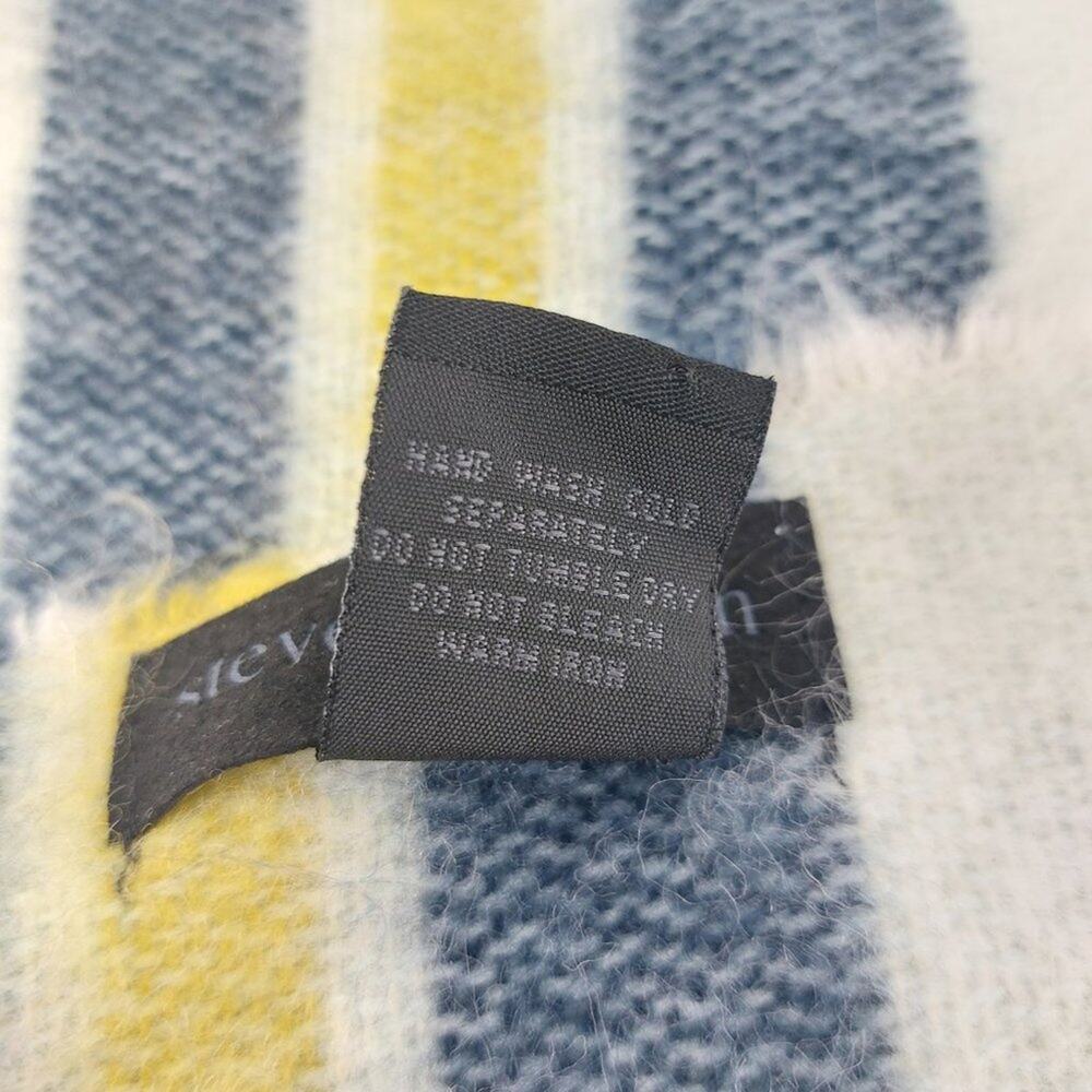 Steve Madden Fuzzy Scarf with Tassels Blue Navy Blue Aqua Yellow - Picture 3 of 10